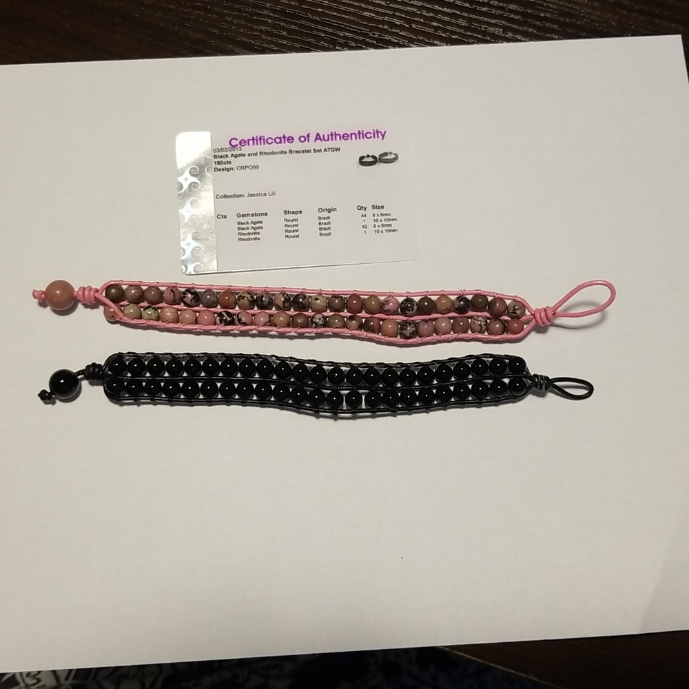 Set of 2 Bracelets Black Agate & Rhodinite